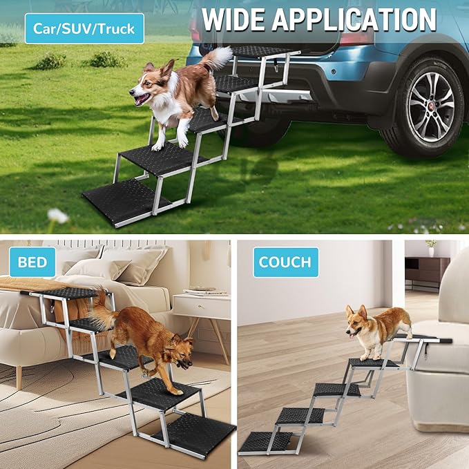Extra Wide Dog Stairs for Large Dogs,Portable Folding Pet Stairs for Cars,SUV,Trucks,Dog Steps with Non-Slip Surface,Supports Up to 250 lb,5 Steps-PurrikoPets
