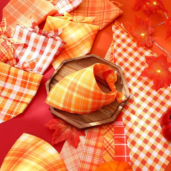 Abbylike 50 Pcs Fall Dog Bandanas Bulk Plaid Bandanas for Dogs Autumn Doggie Triangle Kerchief Scarf Bibs Set for Autumn Small Medium Large Pets Costume Accessories (19.7 x 13.8 x 13.8 Inch)-PurrikoPets