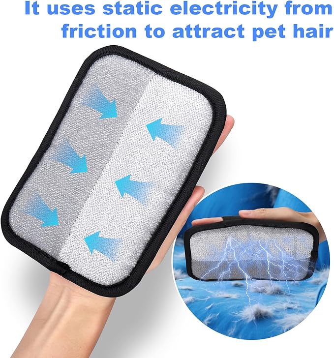 AIERSA 2Pcs Electrostatic Pet Hair Removal Glove, Electro Gloves Pet Hair, Reusable Static Pet Hair Remover Mitt, Cat & Dog Hair Removal Tool for Furniture, Clothes, Carpet, Car, Couch-PurrikoPets