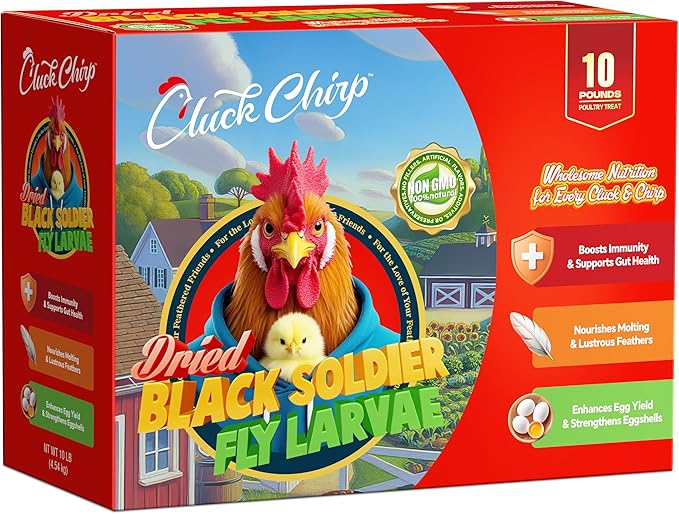 Dried Black Soldier Fly Larvae, Non-GMO, Natural Chicken Treats & High-Protein Poultry Snacks for Backyard Chickens, Laying Hens & Ducks, 10 lb Box-PurrikoPets