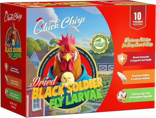 Dried Black Soldier Fly Larvae, Non-GMO, Natural Chicken Treats & High-Protein Poultry Snacks for Backyard Chickens, Laying Hens & Ducks, 10 lb Box-PurrikoPets