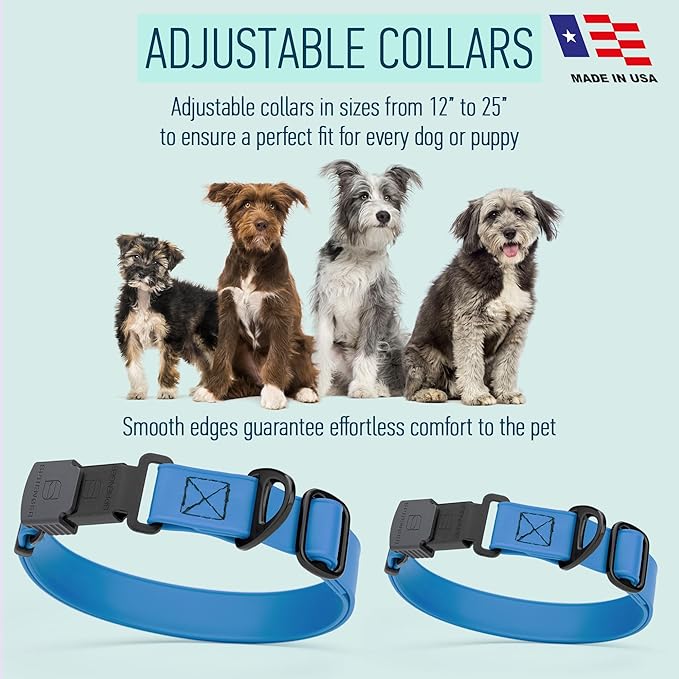 Dogline Biothane Waterproof Dog Collar with Herm Sprenger Black Stainless Steel Quick Release Buckle – Heavy Duty Tactical Durable Collar for Dogs – Comfortable and Safe Pet Collar W 1" L 15-25" Blue-PurrikoPets