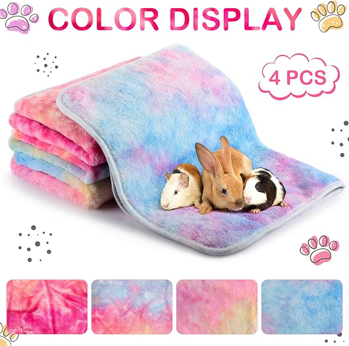4 Pcs Waterproof Guinea Pig Blankets Washable Small Animal Fleece Bedding Absorbent Guinea Pig Cage Liners Reusable Pet Pee Pad Sleep Mat Pad Cover for Hamster Ferret (Tie Dye Pattern,24 x 16 Inch)-PurrikoPets