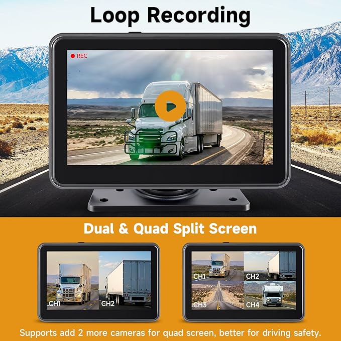 7'' HD1080P Wired Backup Camera System with Touch Screen Monitor, 2 Wired Rear View Cameras, Colorful Night Vision& IP68 Rated &10G Vibration, Backup Camera for Trucks/RVs/Trailers/Skid Steer-PurrikoPets