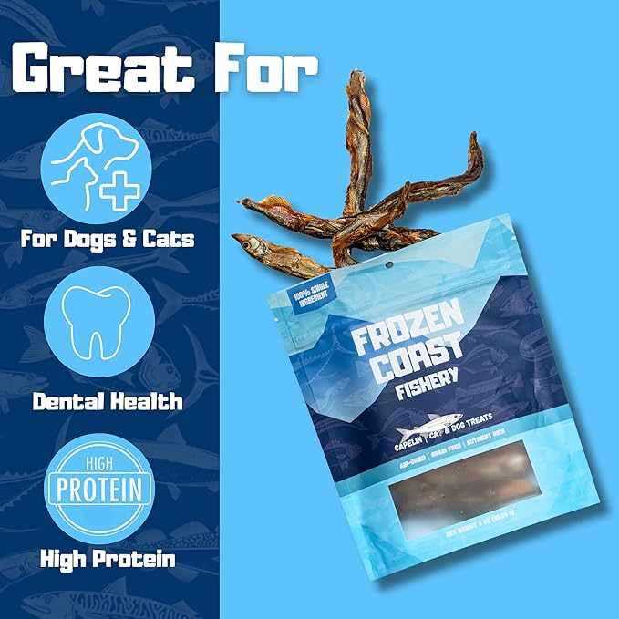 Frozen Coast Capelin Cat & Dog Treats- Single-Ingredient, All-Natural, High-Protein, Omega-3s, Fish Snacks (3 oz Bag)-PurrikoPets