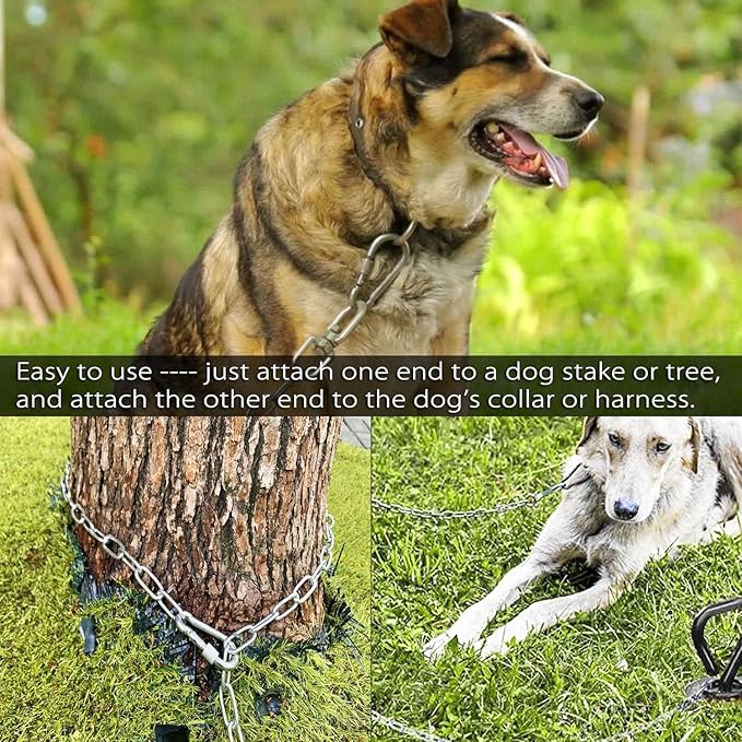 25ft Dog Chains for Outside - Heavy Duty Tie Out Chain Leash Great for Small to Large Dogs Up to 200Lbs - Chew Proof Long Chain for Yard Camping or Travel-PurrikoPets
