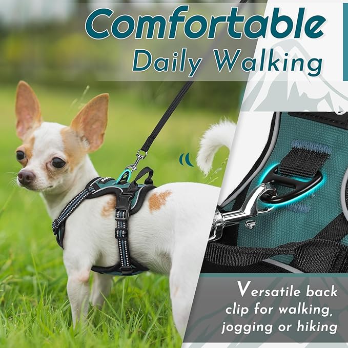 Eagloo Small Dog Harness No Pull, Service Vest with Reflective Strips and Control Handle, Adjustable and Comfortable for Walking, No Choke Pet Harness with 2 Metal Rings, Dark Green, XS-PurrikoPets