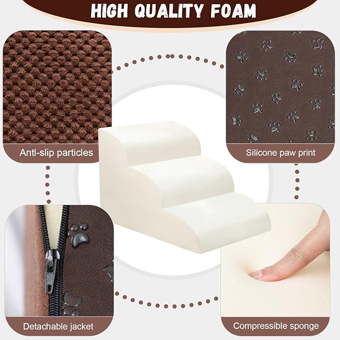 Dog Stairs for Small Dogs - High Density Foam Pet Steps, Extra Wide Dog Ramp with Non-Slip Bottom for High Beds, Couch and Sofa, Best for Dogs Injured, Older Doggy Cats-PurrikoPets