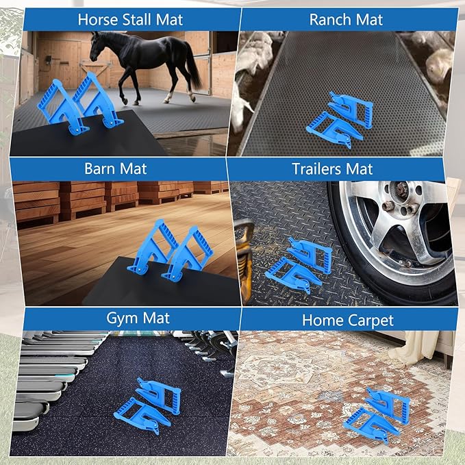 2 Piece Mat Movers Set, Heavy Duty Rubber Mat Grippers for Horse Stalls, Gym, Barn, Trailer, Stall Mat Handlers with Strong Handle and Plastic Teeth, Effortless Mat Puller for Tack Room, Barn-PurrikoPets