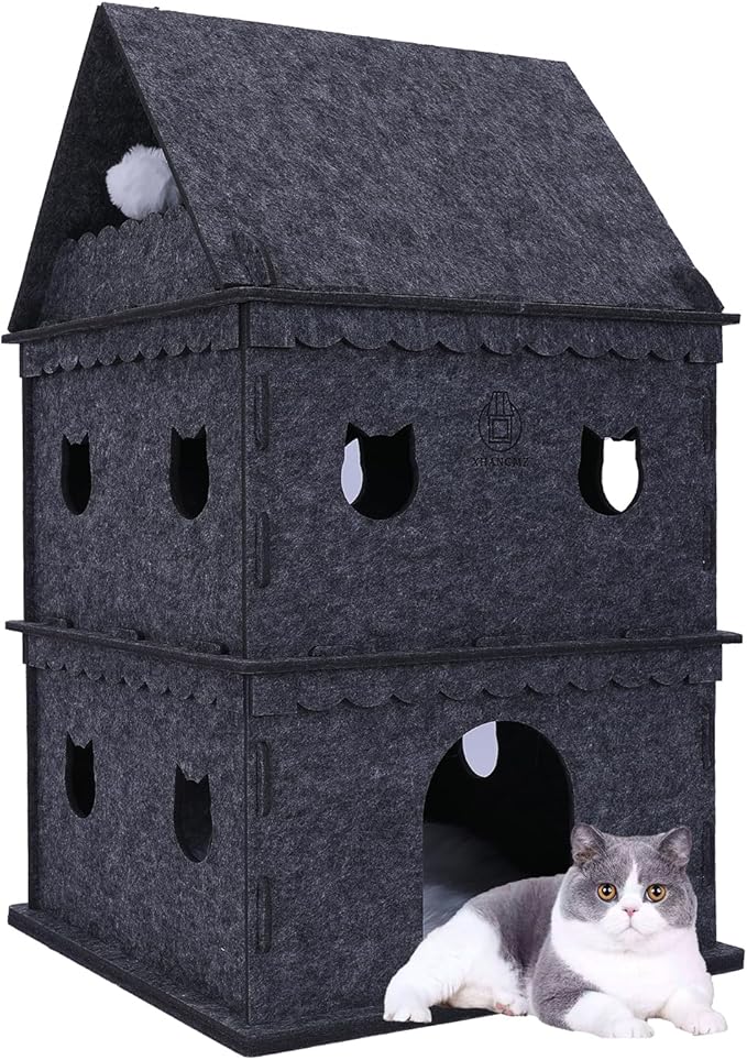 3-Tier Indoor Cat Apartment，Cozy Pet Cat Bed, Hideaway, and Sturdy Cat Castle for Multiple and Large Cats-PurrikoPets