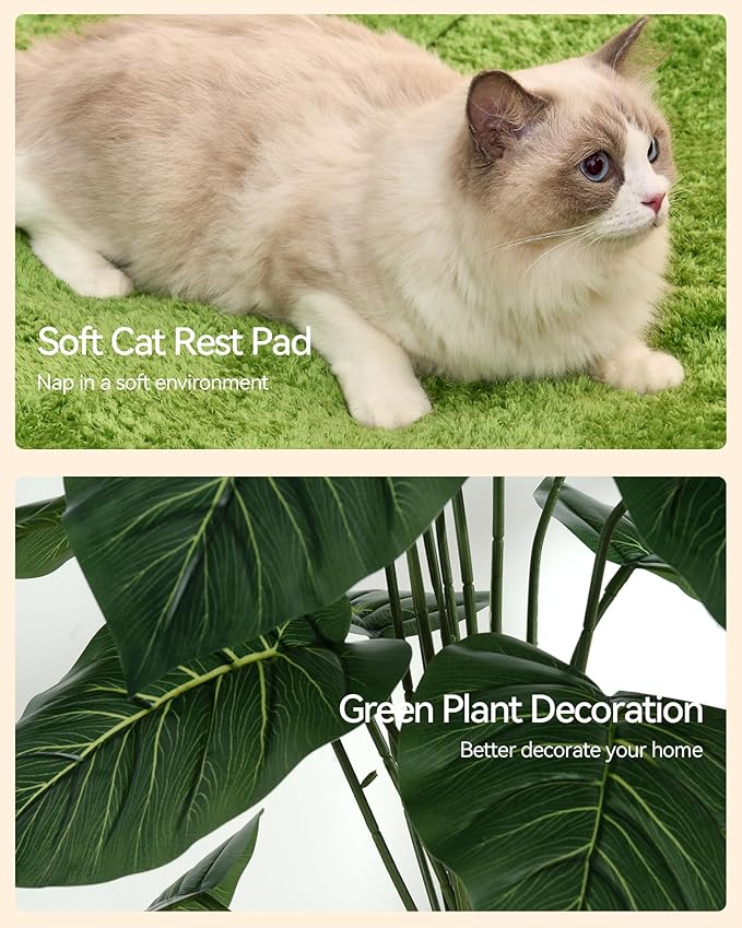 FourFurPets Large Cat Tree with Leaves, 72.8-Inch Cat Tower for Indoor Cats, Modern Cat Tree with Scratching Post, Large Perch, Tunnels, Swing Ball, Self Groomer, Greige-PurrikoPets