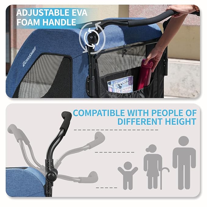 EchoSmile Heavy-Duty Large Dog Stroller with Shock-Absorbing Wheels, Foldable Pet Travel Carrier for Medium & Large Dogs, 5 Mesh Windows, 160 lbs Capacity, Easy Assembly & Storage-PurrikoPets