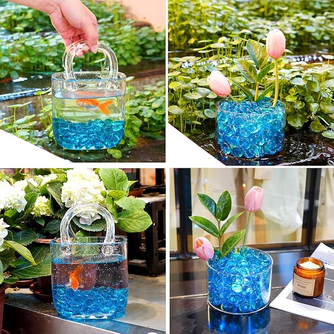 5LB Ocean Blue Flat Glass Marbles for Vases, Gemstone Beads Vase Filler Decorative Glass Pebbles for Fish Tank, DIY Crafts, Aquarium Decor Rocks-PurrikoPets