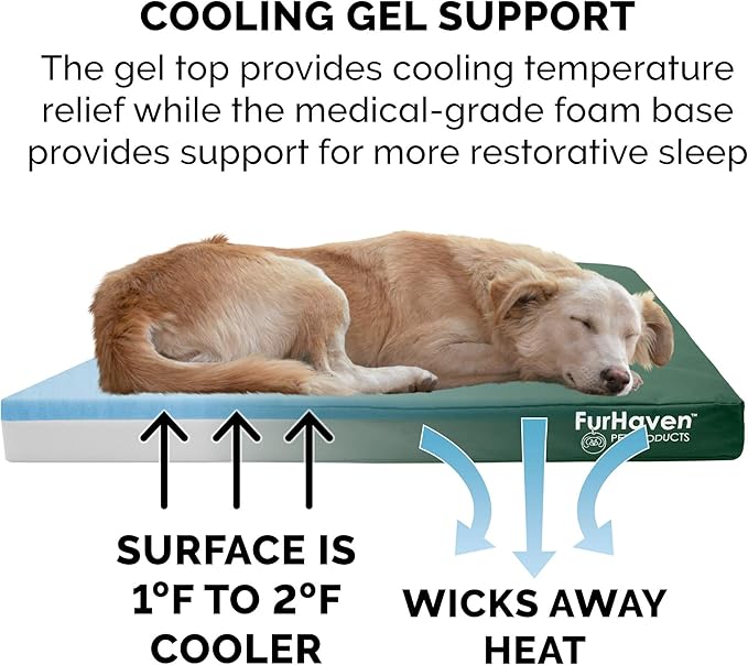 Furhaven Water-Resistant Cooling Gel Dog Bed for Large Dogs w/ Removable Washable Cover, For Dogs Up to 125 lbs - Indoor/Outdoor Logo Print Oxford Polycanvas Mattress - Forest, Jumbo Plus/XXL-PurrikoPets