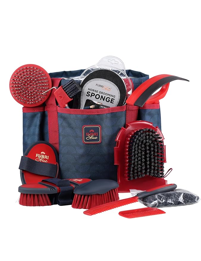 11PCS Horse Grooming Kit Curry Comb Sweat Scraper Horse Bathing Supplies Grooming Tools with Storage Bag Shadowberry-PurrikoPets