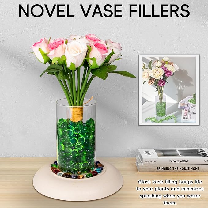 1 LB Green Glass Marbles, Mini Flat Glass Beads~150 PCS for Vase Fillers, Floral Bottom Mancala Gems Pebbles Fish Tank Rocks for Table Aquarium,Home Decor Art Craft Supplies(0.5"~0.7")-PurrikoPets