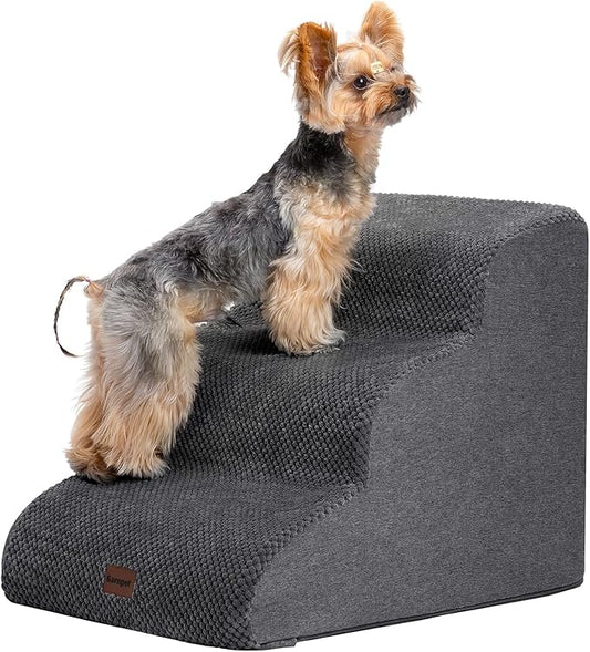 Dog Stairs for Couch Sofa and Chair, 3-Step Dog Steps for Small Dogs and Cats, Non-Slip Indoor Pet Step, Dark Grey-PurrikoPets