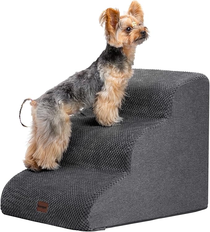 Dog Stairs for Couch Sofa and Chair, 3-Step Dog Steps for Small Dogs and Cats, Non-Slip Indoor Pet Step, Dark Grey-PurrikoPets