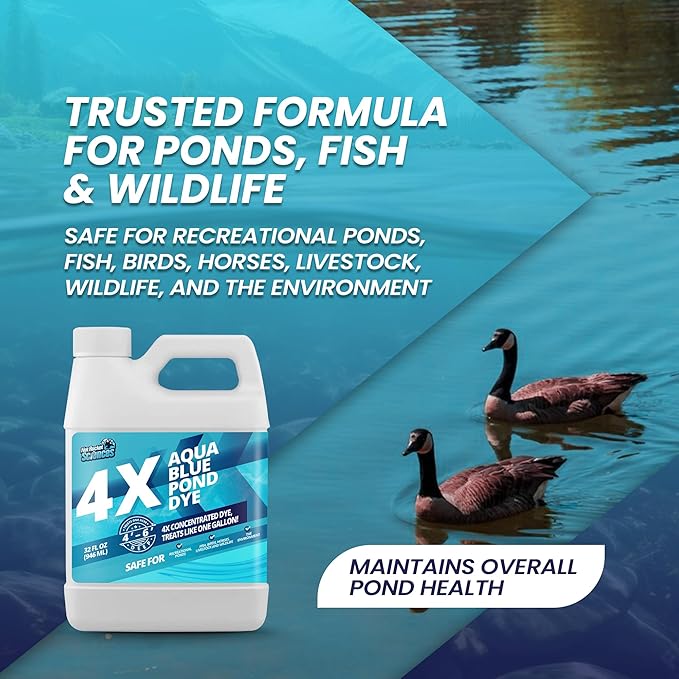 32oz Aqua Blue Pond Dye 4X Concentrate, Lake & Pond Dye Blue for Aqua Colored Water, Ideal Lake Colorant, Aquashade Colorant That Protects Against Sunlight - Ideal for Fish and Wildlife-PurrikoPets
