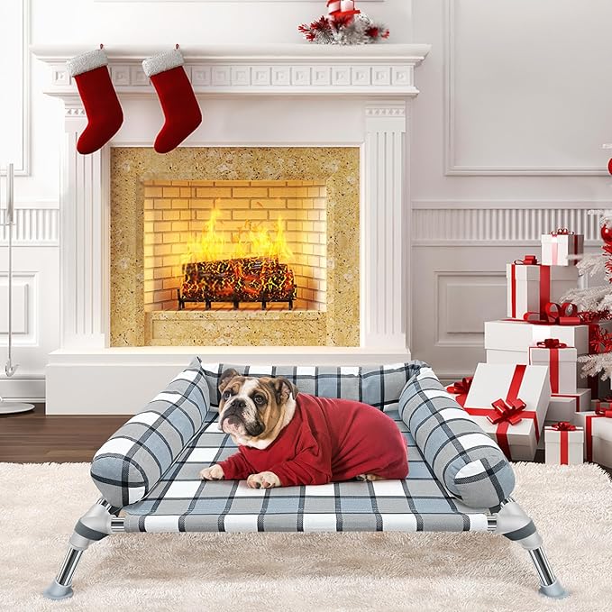 Elevated Raised Dog Bed Cot - Cooling Dog Bed with Pillows, Portable Washable Pet Cot with Metal Frame for Indoor & Outdoor Use-PurrikoPets