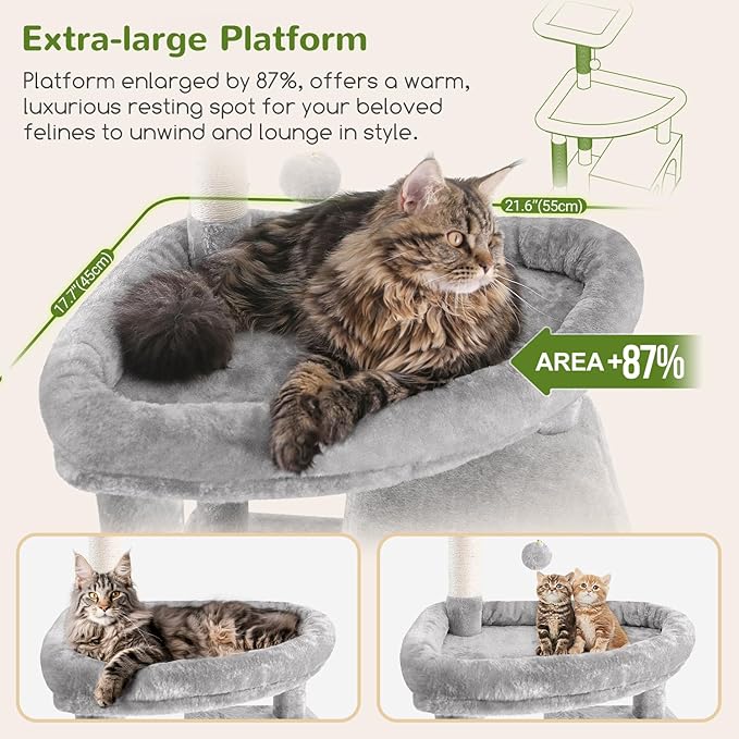 Globlazer Giant Cat Tree, 83 inch Cat Tree for Indoor Cats Large Adult, XXL Cat Tower with 9 Scratching Posts for 20lb+ Heavy Duty Large Adult Cats, F83, Light Grey-PurrikoPets