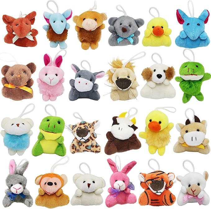 24 Packs Mini Plush Animals Toys, Animals Keychain Charms for Kids, Small Stuffed Animal Bulk for Kids, Easter Party Favors, Easter Basket Stuffers, Carnival Prizes, School Gifts-PurrikoPets