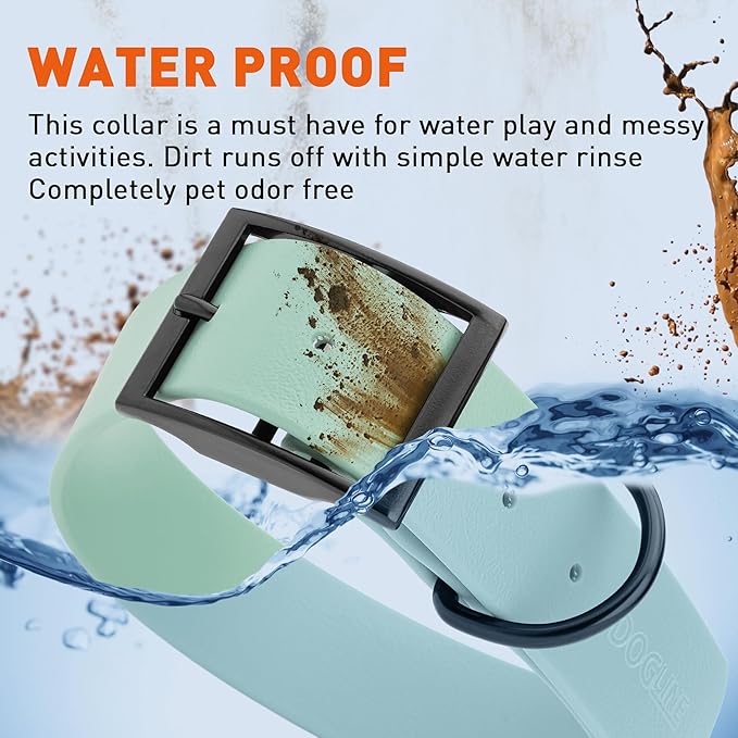 Dogline Biothane Waterproof Dog Collar Strong Coated Nylon Webbing with Black Hardware Odor- Proof for Easy Care Easy to Clean High Performance Fits Small Medium or Large Dogs, Sage Green-PurrikoPets