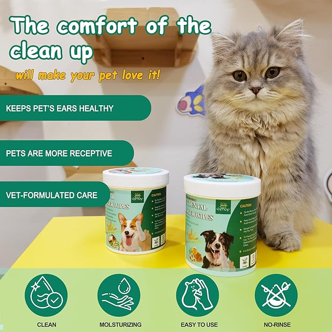 60 ct Pet Ear Finger Wipes for Dogs - Extra-Coverage and Large Design with Coconut Oil and Aloe Vera, Relieve Ear Itching and Inflammation, Remove Ear Wax and Debris, Soothing Cleansing Deodorizing-PurrikoPets