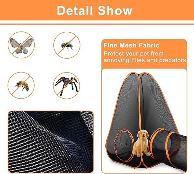 7 in 1 Outdoor Cat Enclosure, Foldable Pop-Up Mesh Playpen Tunnel for Pet Run, Foldable Outside Enclosed Tent Cage for Small Dogs, Rabbit and Other Animals-PurrikoPets