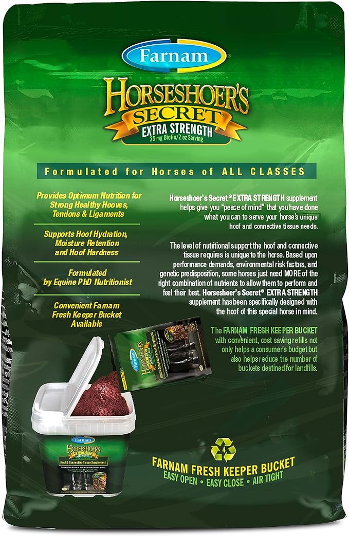 Farnam Horseshoer's Secret EXTRA STRENGTH Hoof Supplements & Connective Tissue Supplement, Promotes strong, healthy hooves, tendons & ligaments, 3.75 lbs., 30 day supply-PurrikoPets