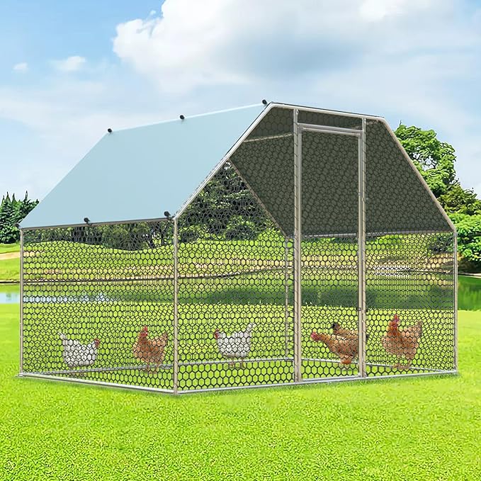 4ever2buy Chicken Runs for Yard with Cover, Large Metal Chicken Run Walk in Metal, Outside Dog Kennel with Roof, Flat Roofed Outdoor Kennel for Cats(9.2’Lx6.23’Wx6.4’H)-PurrikoPets