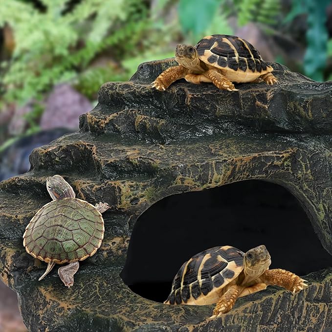 Gecko Tank Acccessories, Turtle Tank Accessories, Perfect Tortoise Hide Fish Tank Decor for Betta, Fish, Snake Hide, Professional Turtle Basking Platform (Medium)-PurrikoPets