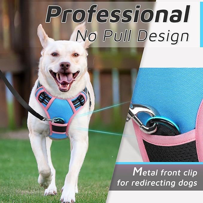Eagloo Dog Harness for Large Dogs, No Pull Service Vest with Reflective Strips and Control Handle, Adjustable and Comfortable for Walking, No Choke Pet Harness with 2 Metal Rings, Pink & Blue, XL-PurrikoPets