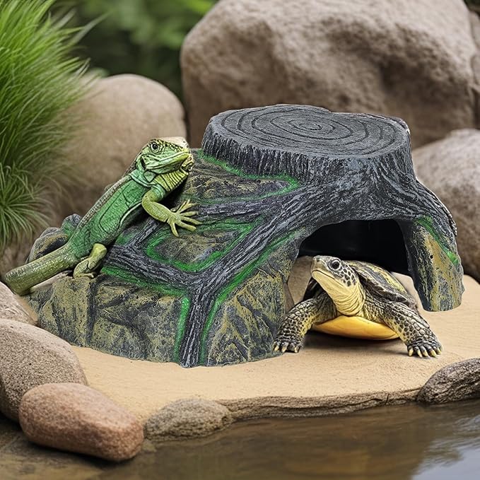 Gecko Tank Accessories, Tortoise Habitat Accessories, Ball Python Tank Accessories, Large Snake Hides, Perfect Terrarium Decor for Reptile Gecko Basking Humid Hiding (Large)-PurrikoPets