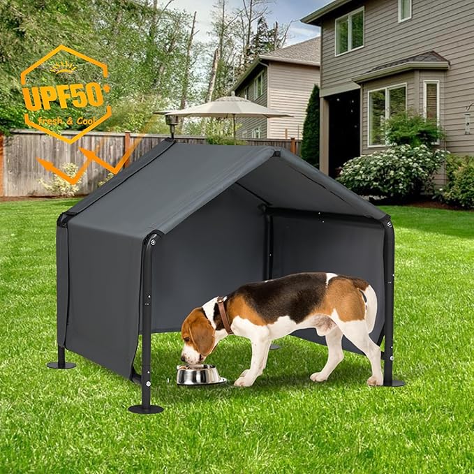 Dog Shades for Outside - Outdoor Dog Kennel for Small Dogs, 29.53”x25.59”x25.59” Outdoor Sun Rain Canopy Pet House, Waterproof Pet Canopy Shelter for Small Animals with Ground Nails-PurrikoPets