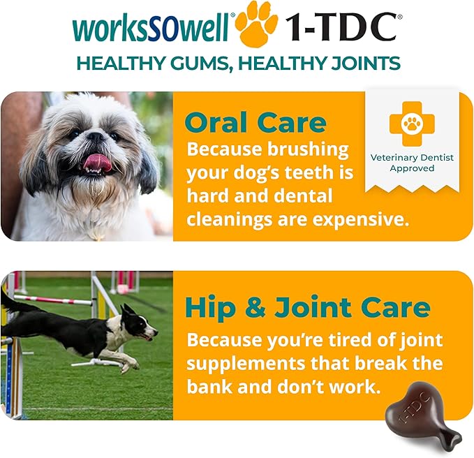 1TDC WorksSoWell Dual Action Joint Supplement for Dogs & Cats - Hip and Joint Supplement for Large Breed & Small Breed - Also Great for Oral Health - Muscle & Stamina Recovery & Arthritis - 120ct-PurrikoPets