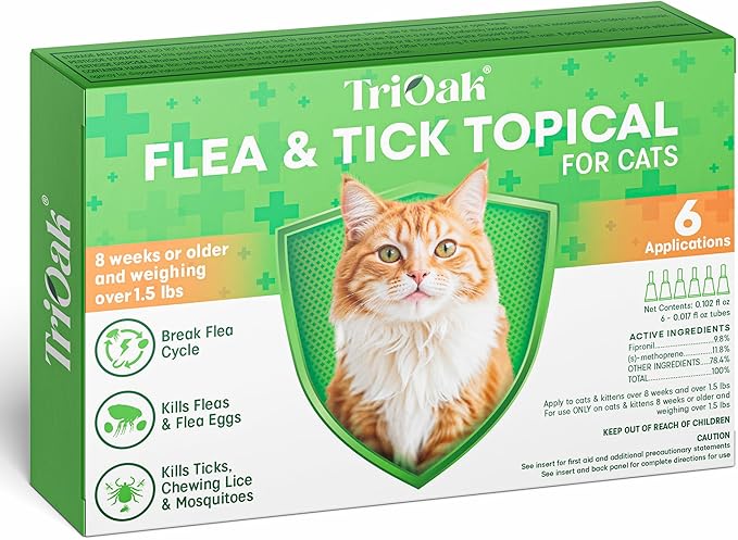 Flea and Tick Prevention for Cats: Flea & Tick Topical for Cats Over 1.5lbs, 6 Dose Flea and Tick Control/Prevention for 6 Months (6 Pack)-PurrikoPets