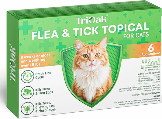 Flea and Tick Prevention for Cats: Flea & Tick Topical for Cats Over 1.5lbs, 6 Dose Flea and Tick Control/Prevention for 6 Months (6 Pack)-PurrikoPets