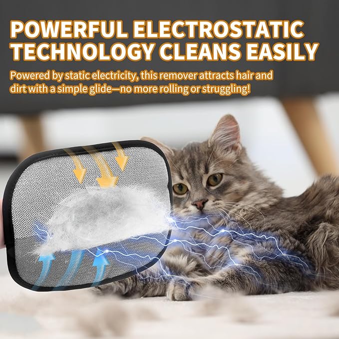 2PCS Electrostatic Pet Grooming Gloves, Reusable Hair Remover for Dog Cat Fur on Clothes Furniture Car Seat/Five Fingers/Black-PurrikoPets