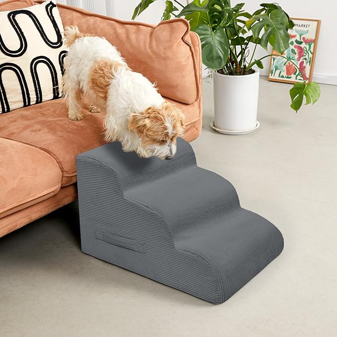 Dog Stairs & Steps for High Beds, 2 Steps High Density Foam Waterproof Dog Ramp for Small Dogs and Cats, Pet Stairs with Removable Washable Cover for Bed, Couch, Sofa and Car (H: 11.8")-PurrikoPets