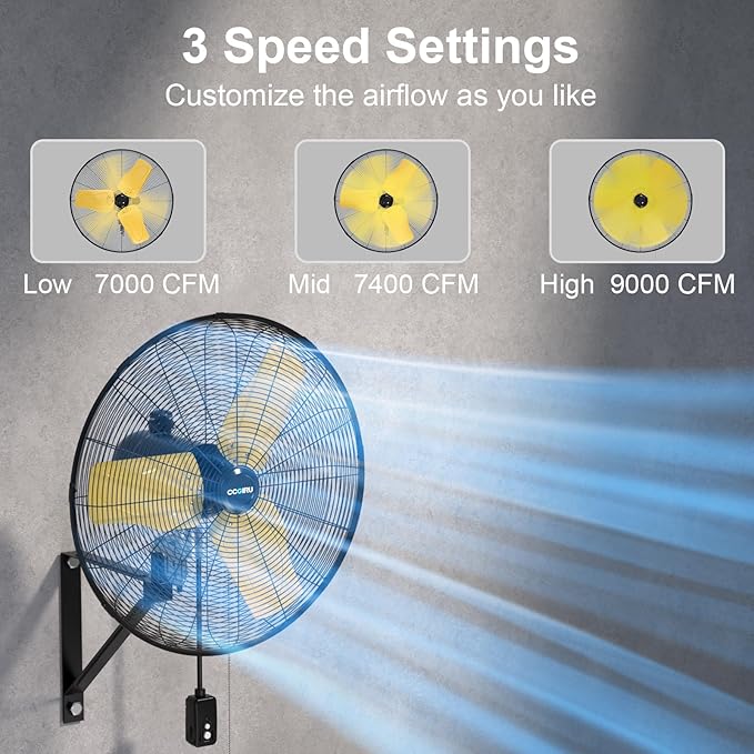 9000 CFM 24" Outdoor Oscillating Wall Fan, High Velocity 3-Speed Waterproof Professional Outdoor Fan, Heavy Duty Industrial Wall Mount Fans for Patio, Commercial, Garage, Warehouse, UL Listed-PurrikoPets