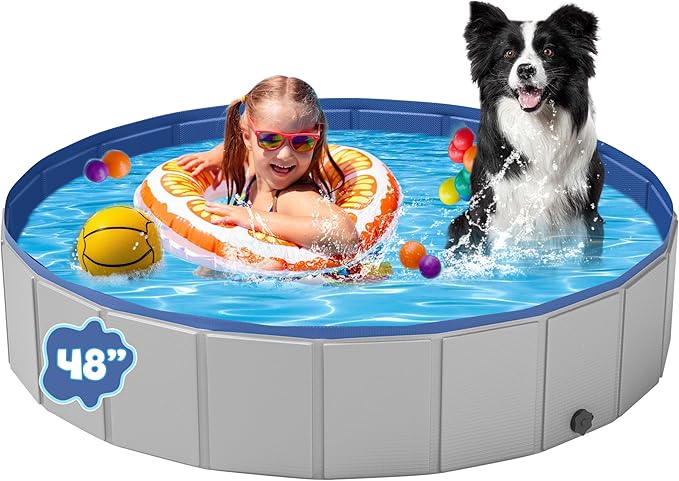Dog Pool for Large Dogs, Foldable Plastic Pool for Dogs Slip-Resistant (47.2''x 12'')-PurrikoPets