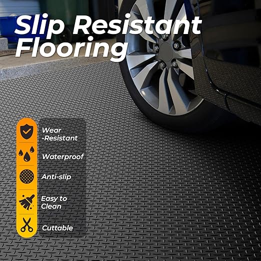 7.8 x 20 FT Garage Floor Mat, 2.8mm Thickness Diamond Plate Vinyl Garage Flooring Roll for Under Car, Large Size 156 SQFT for Large SUVs, MPV, Pickup Truck, Black-PurrikoPets