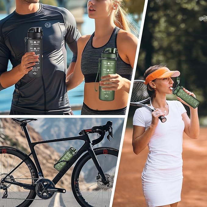 Enerbone Water Bottle, Leakproof BPA & Toxic Free, Motivational Water Bottle with Times to Drink and Straw, Fitness Sports Water Bottle with Strap for Office, Gym, Outdoor Sports-PurrikoPets