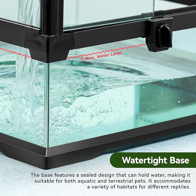 24x18x18'' 35 Gallon Glass Reptile Tank Front Opening Terrarium Suitable for Leopard Geckos, Snakes, Tree Frogs, Chameleons,Watertight Base, Ventilated Metal Mesh Top, Pre-Drilled Cable Holes-PurrikoPets