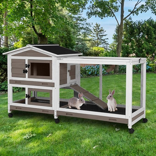 Aivituvin Rabbit Hutch Rabbit Cage Indoor with Casters Bunny Cage Outdoor for Small Animals with Pull-Out Tray-PurrikoPets