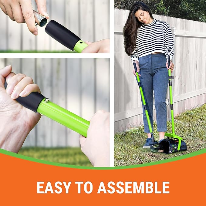 Dog Pooper Scooper with Bag Attachment, 40" Long Handle Pooper Scooper for Large Dogs, Dog Poop Scoop for Yard, Large Capacity Swivel Bin and Rake, Lavender Scented Bags (Green)-PurrikoPets