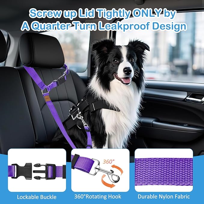 3 Pack Dog Seat Belt for Car, Car Headrest Restraint Adjustable Nylon Fabric, Dog Restraints Vehicle Seatbelts Harness (Black & Red & Purple)-PurrikoPets