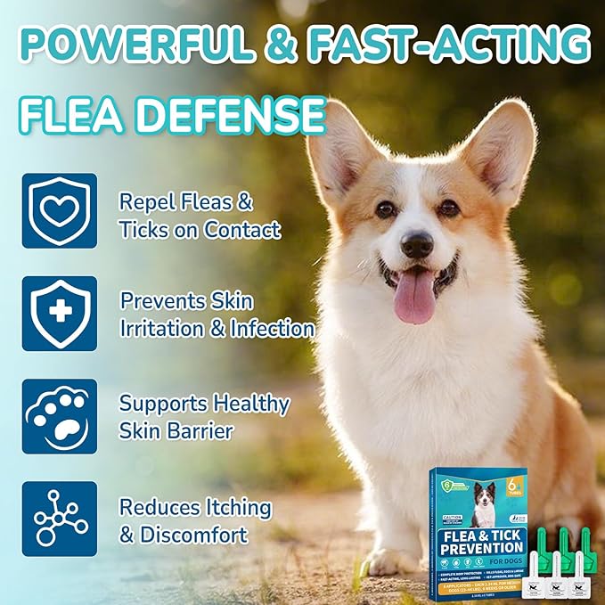 Flea and Tick Prevention for Dogs, 6-Month Supply Dog Flea and Tick Treatment Drops, Topical Fast-Acting Dog Treatment for Medium Dogs Up to 23 to 44 lbs-PurrikoPets