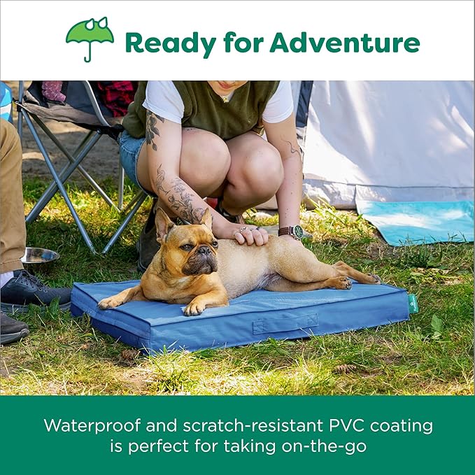 FurHaven Cooling Dog Bed – Medium Foam Mattress for Joint Pain Relief, Waterproof Liner, Removable Washable Cover, Durable for Outdoor Use, Deluxe Grid Indoor/Outdoor Bed – Blue, Medium-PurrikoPets